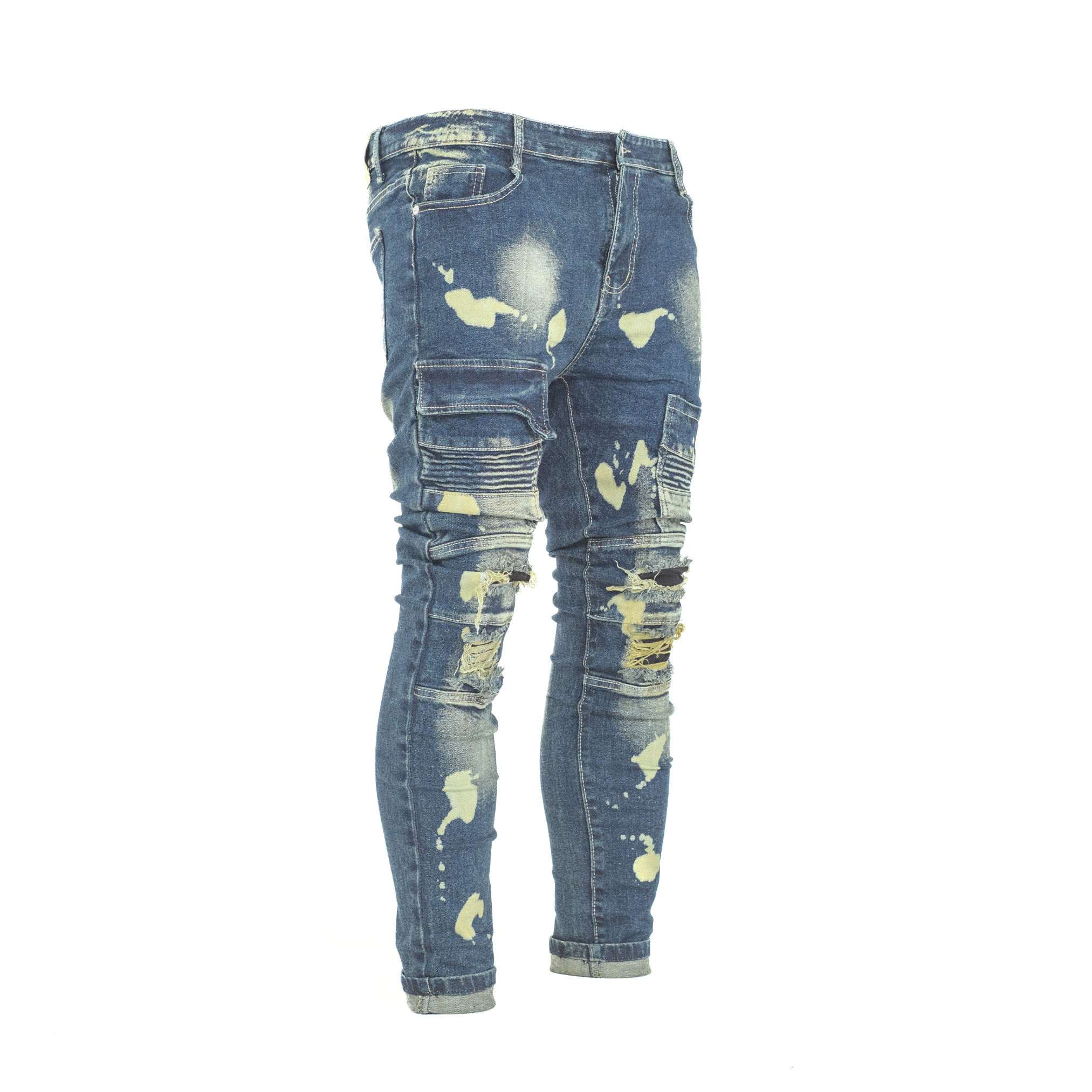 Men’s Bleach Strike Distressed Cargo Biker Denim