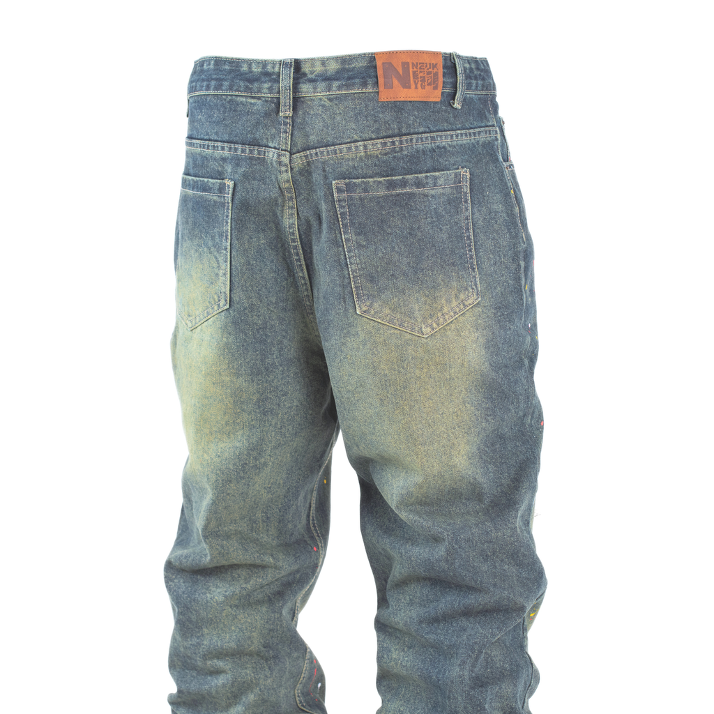 Paint Riot Distressed Straight-Leg Jean L003-1