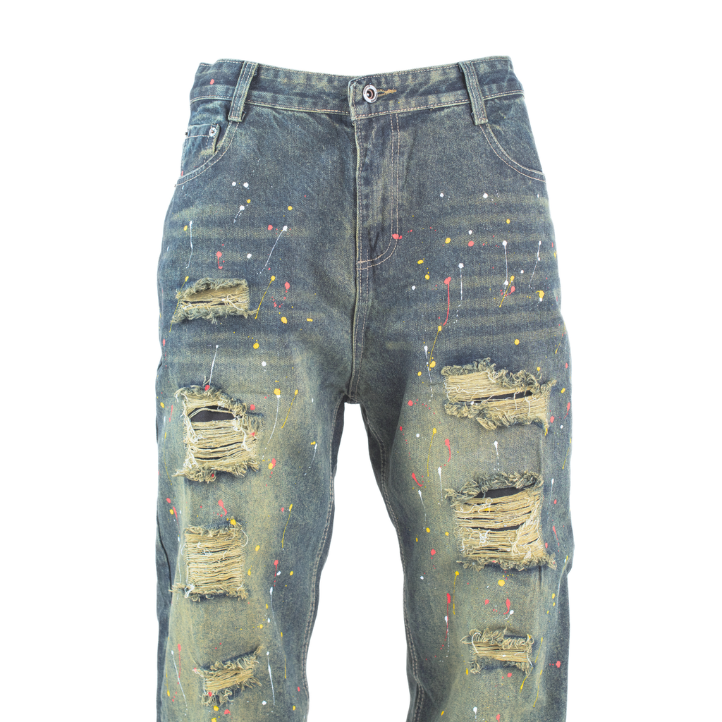 Paint Riot Distressed Straight-Leg Jean L003-1