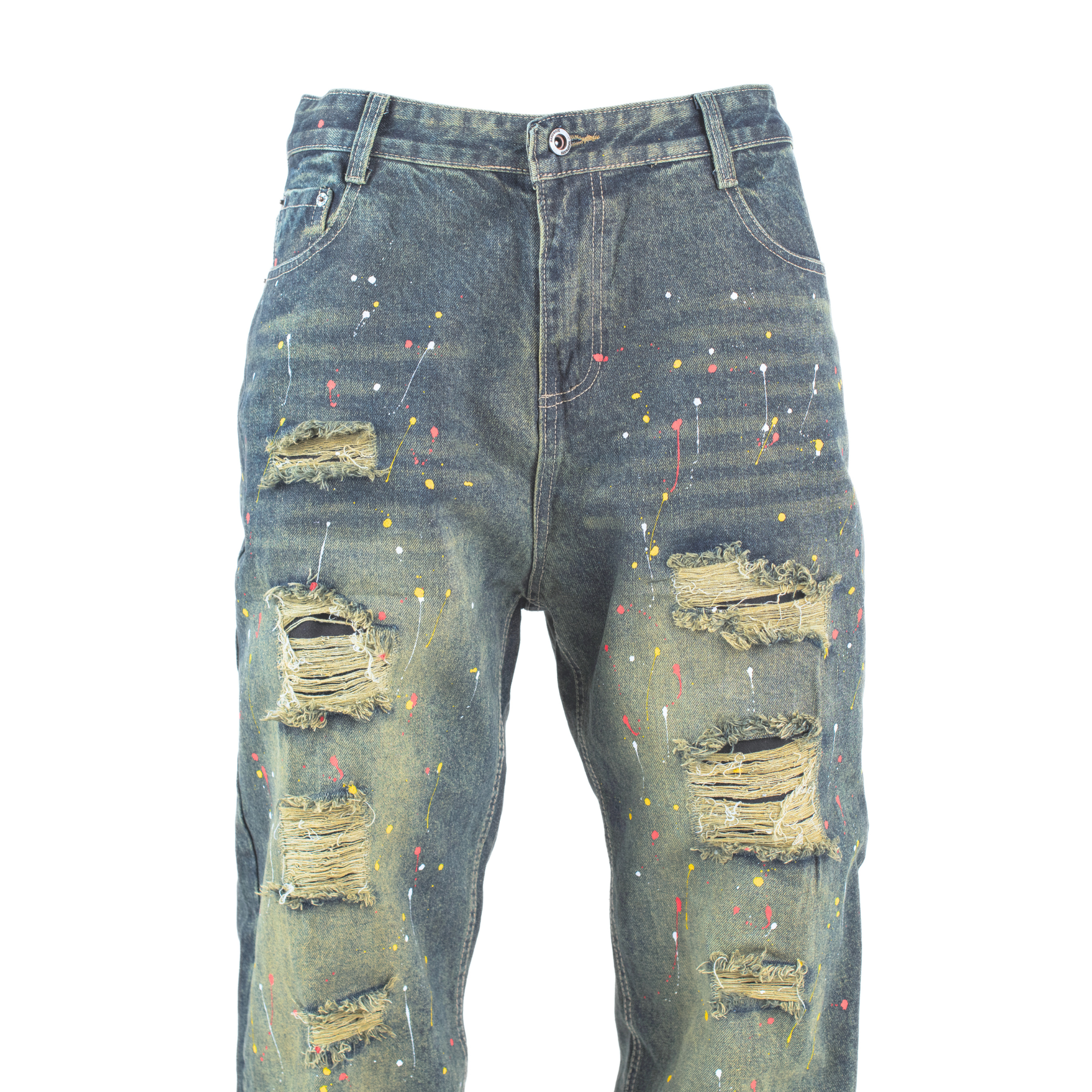 Paint Riot Distressed Straight-Leg Jean L003-1