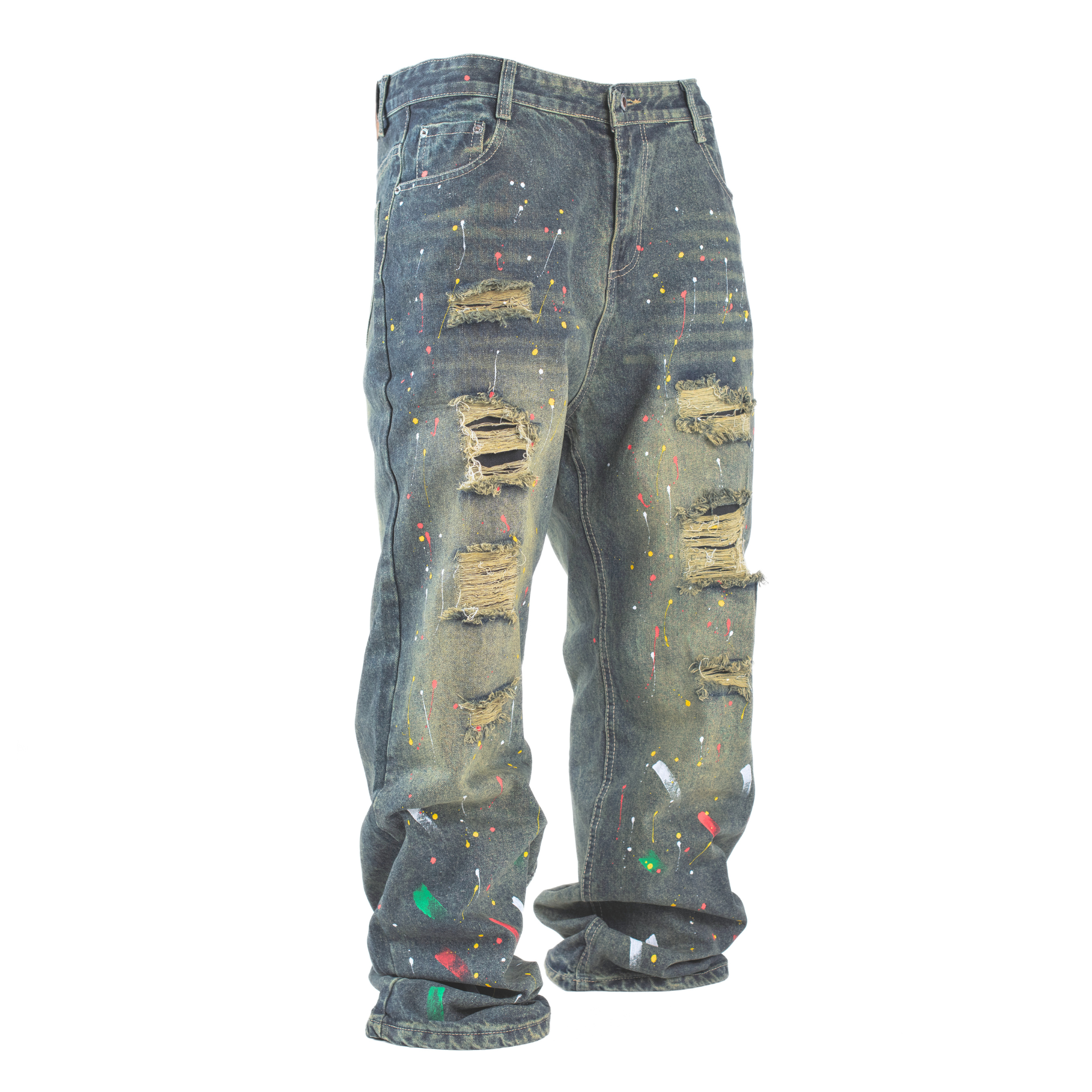 Paint Riot Distressed Straight-Leg Jean L003-1