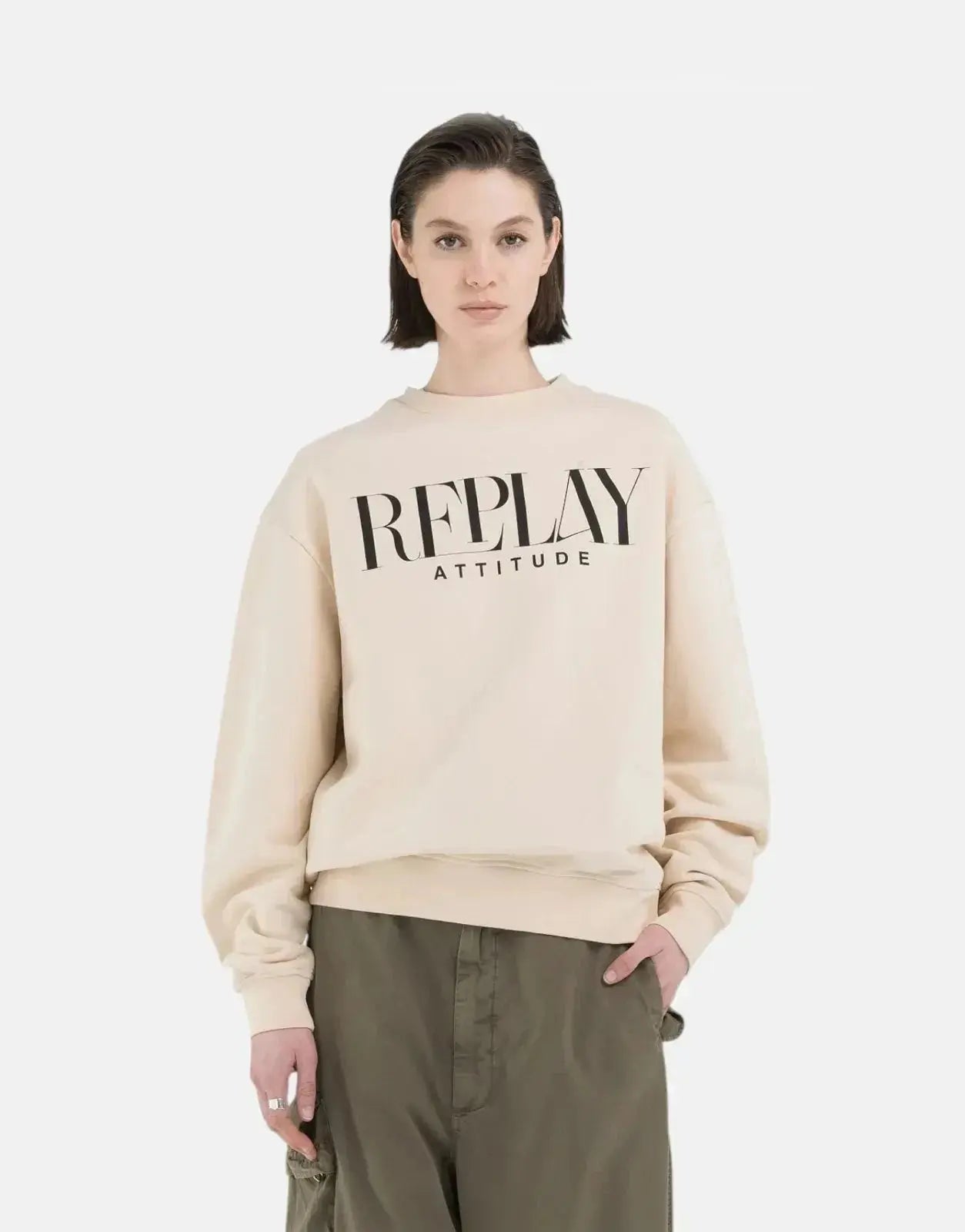 Replay Attitude Light Sand Oversized T-Shirt