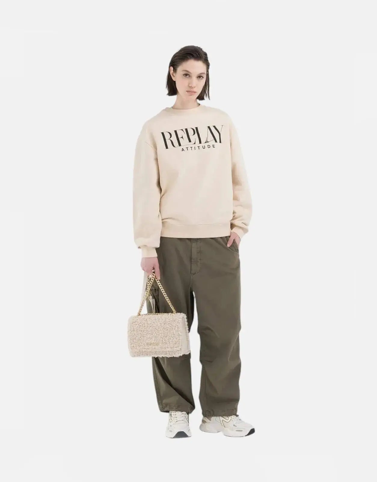 Replay Attitude Light Sand Oversized T-Shirt