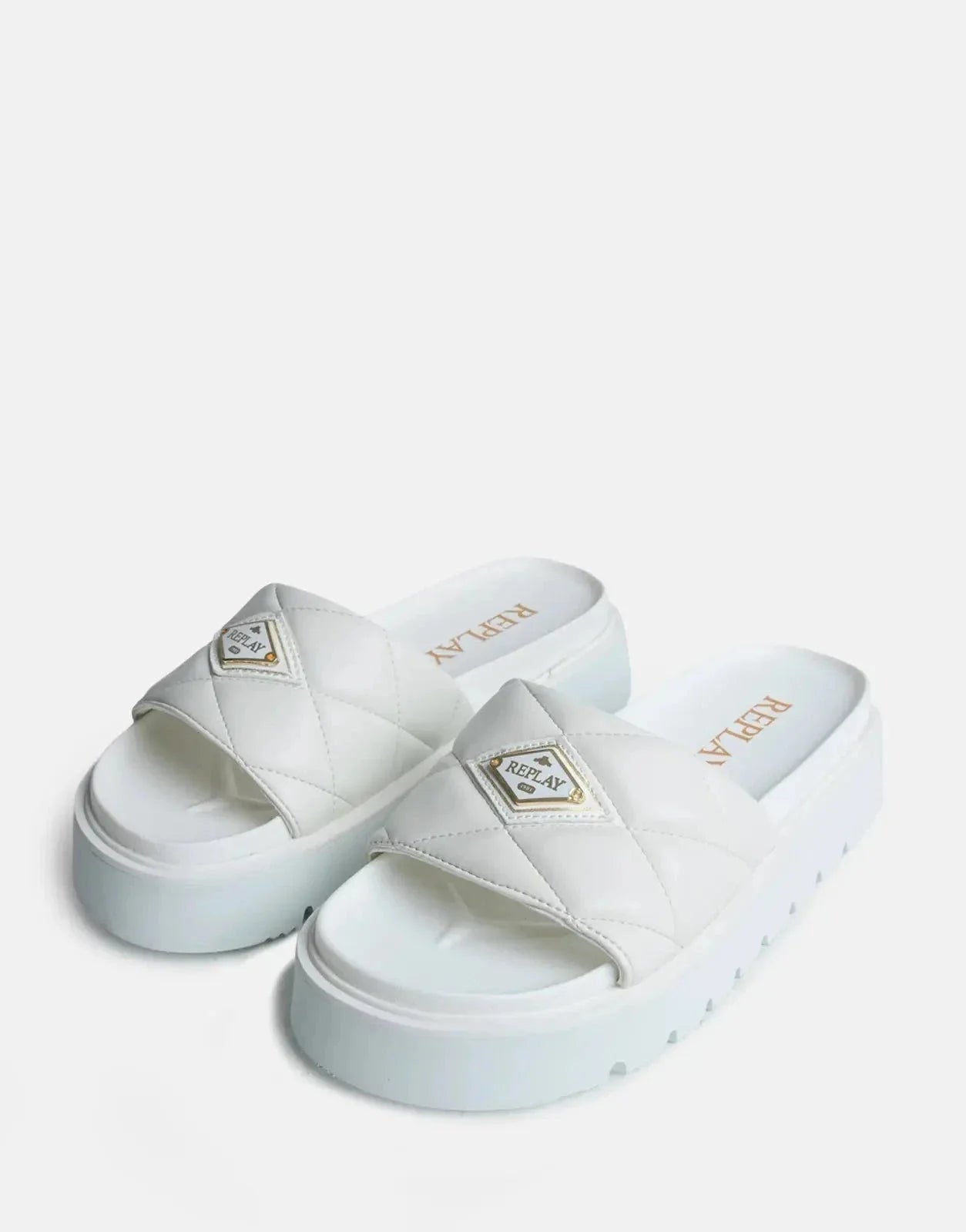 Replay Muddy Quilt White Slides