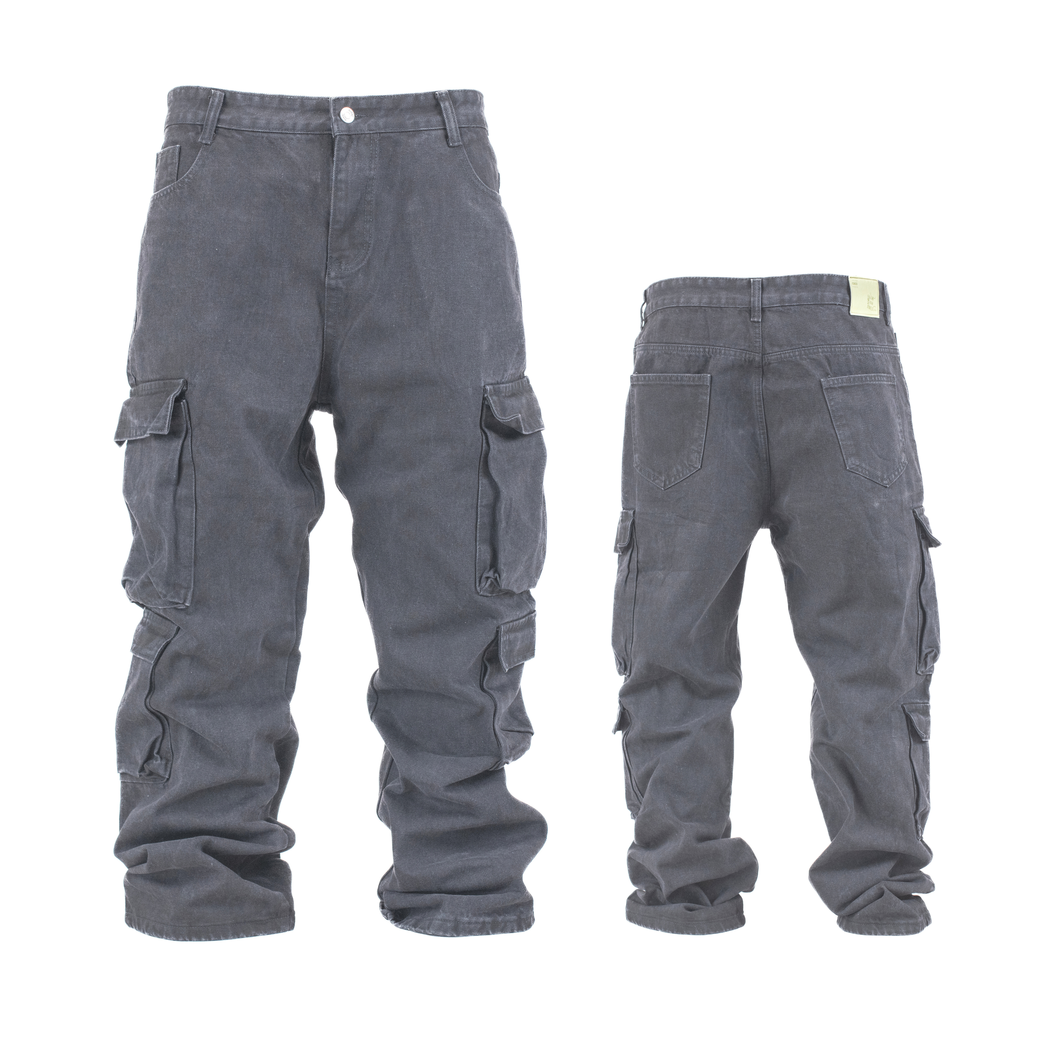 Men’s Black Multi-Pocket Relaxed Fit Cargo Denim