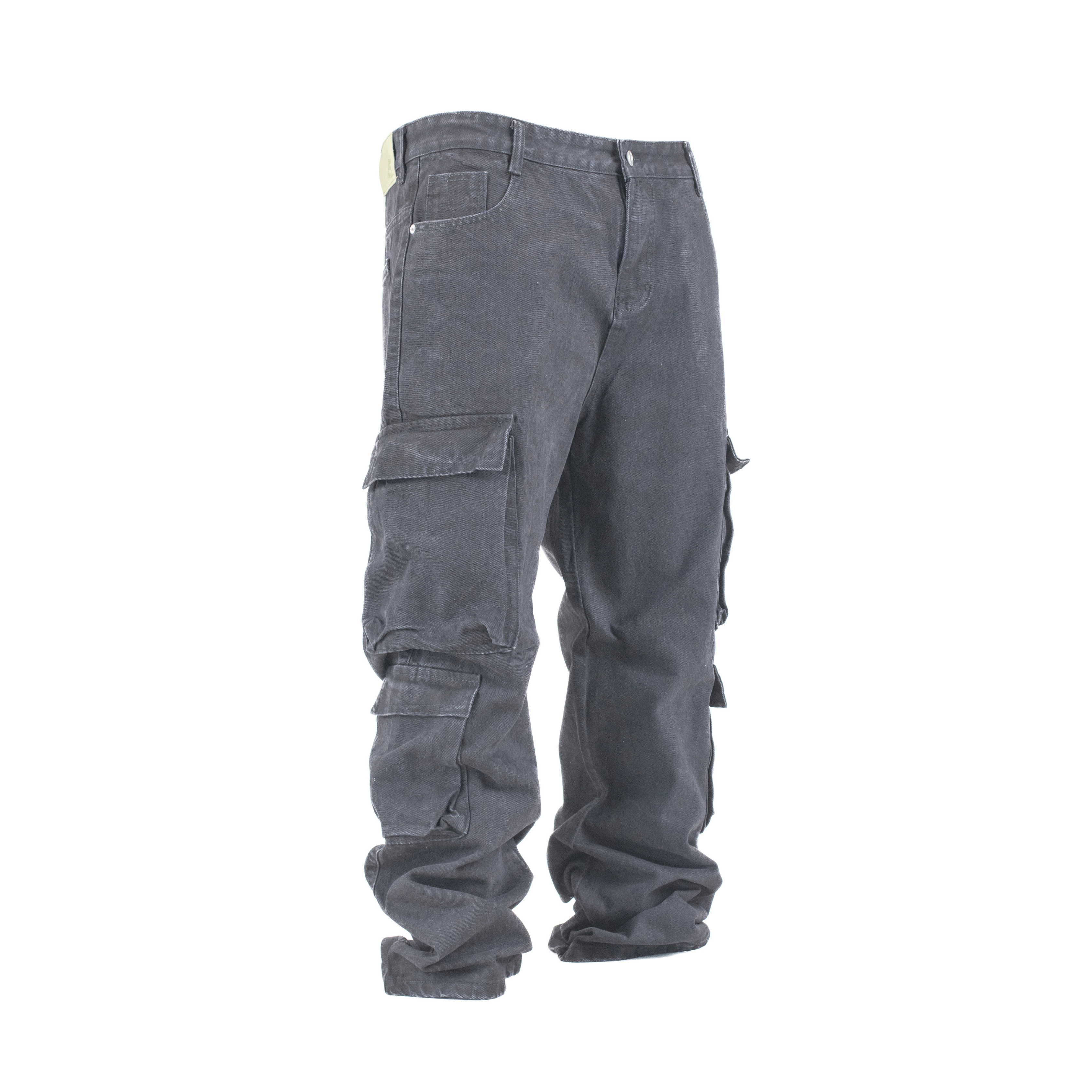 Men’s Black Multi-Pocket Relaxed Fit Cargo Denim