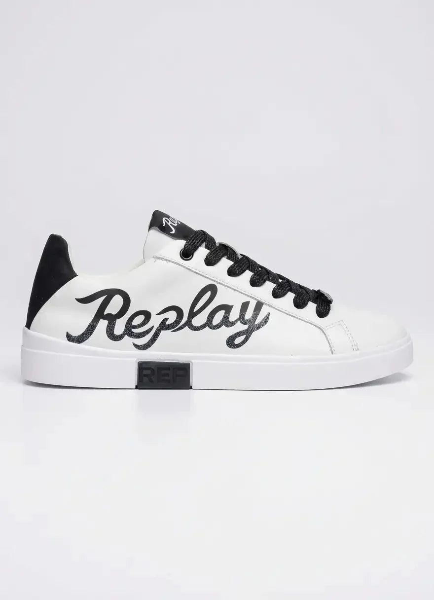 Replay Polys W Write White Black Sneakers