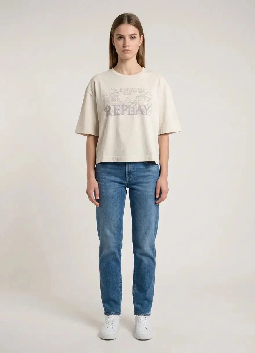Replay Women Cropped Embossed Logo T-Shirt